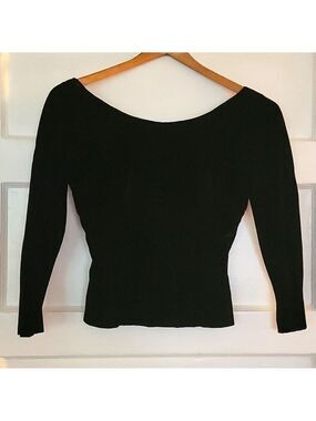 Authentic 1950s Modern Juniors Velvet Ballet Neck 3/4 Sleeve Top